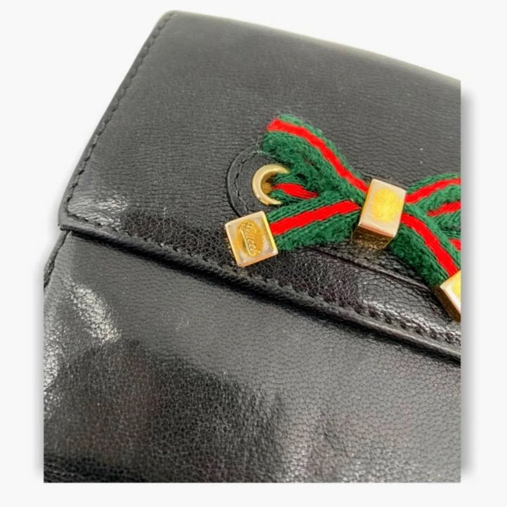 Gucci Black Leather Wallet with Red and Green Ribbon Bow
